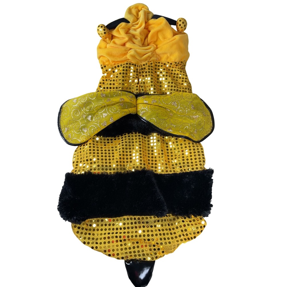 Top Paw Bumble Bee Pet Costume XL Yellow Sequin Faux Fur Wings Antennae